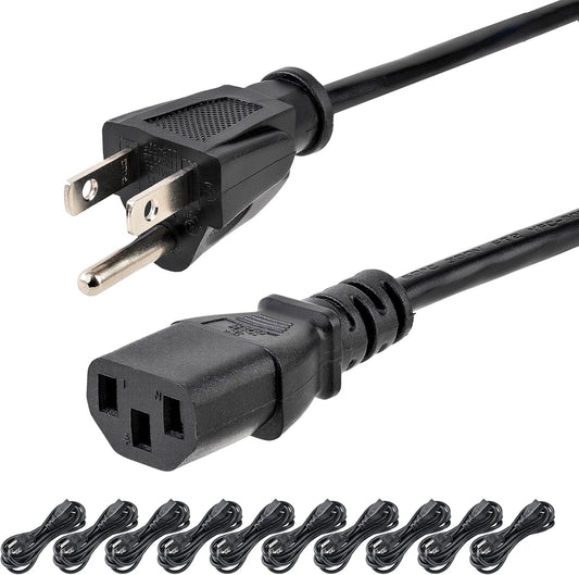 .Com 10Ft (3M) Computer Power Cord, NEMA 5-15P to C13, 10A 125V, 18AWG, 10 Pack, Black Replacement AC Power Cord, Printer Power Cord, Monitor/Pc Power Supply Cable - UL Listed (PXT1011010PK)